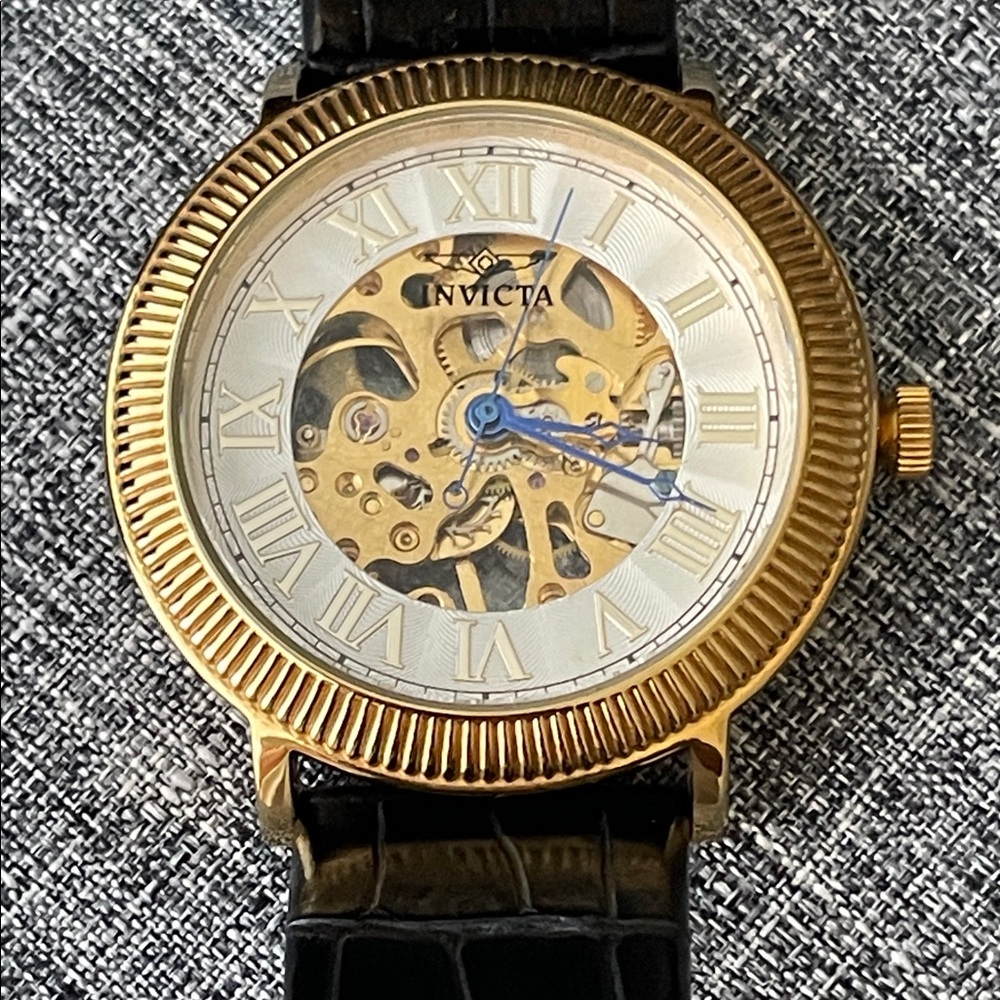 Invicta Gold and Black Skeleton Dial Watch